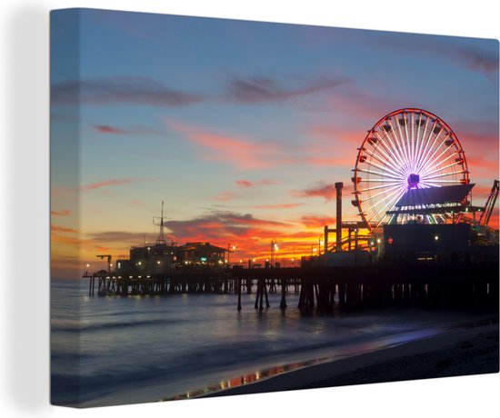 Santa Monica Pier avond Canvas - Foto print op Canvas schilderij (Wanddecoratie)