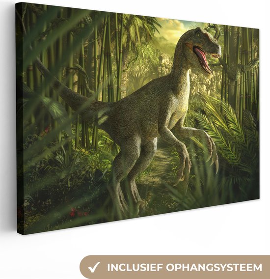 Cavnasdoek kinderen - Decoratie kinderkamers - Dinosaurus - Jungle - Kinderen - Jongens - Meisjes - Wanddecoratie - Canvas schilderij dino60x40 cm