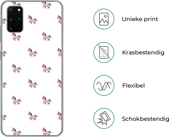 Coque Samsung Galaxy S20 Plus - Fille - Unicorn - Rose - Motifs - Fille - Enfant - Enfants - Coque de téléphone en Siliconen