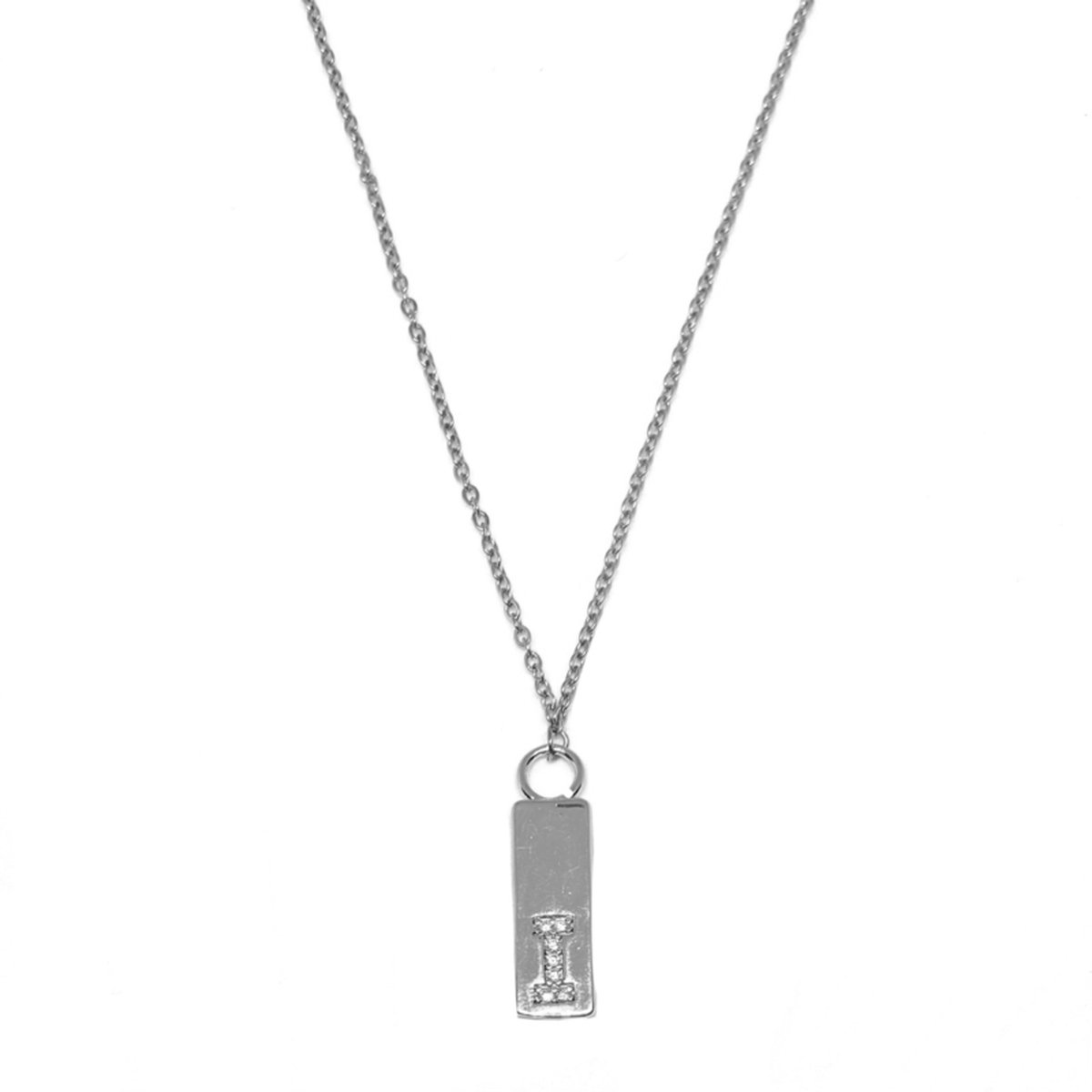 Letter ketting tag - initiaal I - zilver