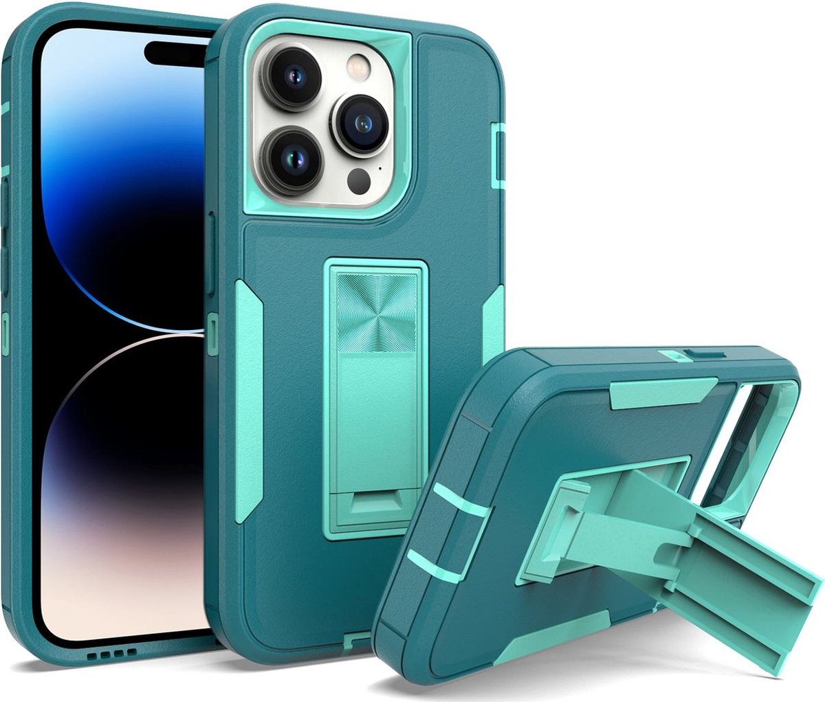 Mobigear Hoesje geschikt voor Apple iPhone 14 Pro Max Telefoonhoesje Hardcase | Mobigear Heavy Armor Stand Backcover Shockproof met Standaard | Schokbestendig iPhone 14 Pro Max Telefoonhoesje | Anti Shock Proof - Groen