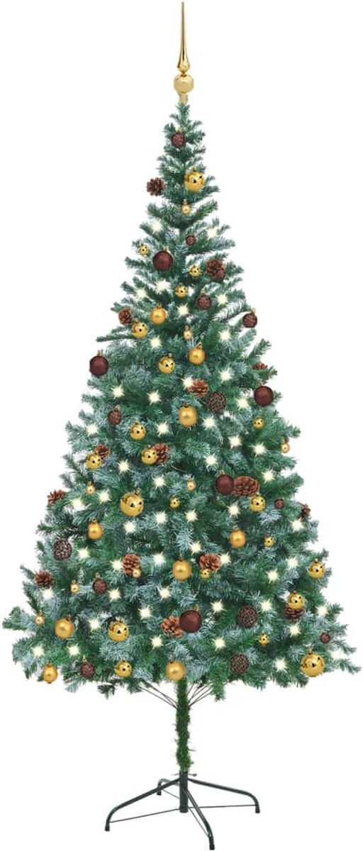 Prolenta Premium - Kunstkerstboom met LED's en kerstballen en dennenappels 210 cm