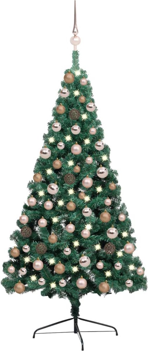 Prolenta Premium - Kunstkerstboom met LED's en kerstballen half 120 cm groen