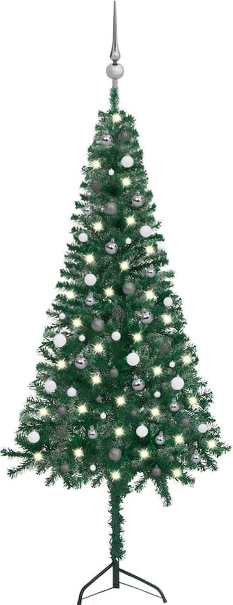 Prolenta Premium - Kunstkerstboom met LED's en kerstballen hoek 240 cm PVC groen