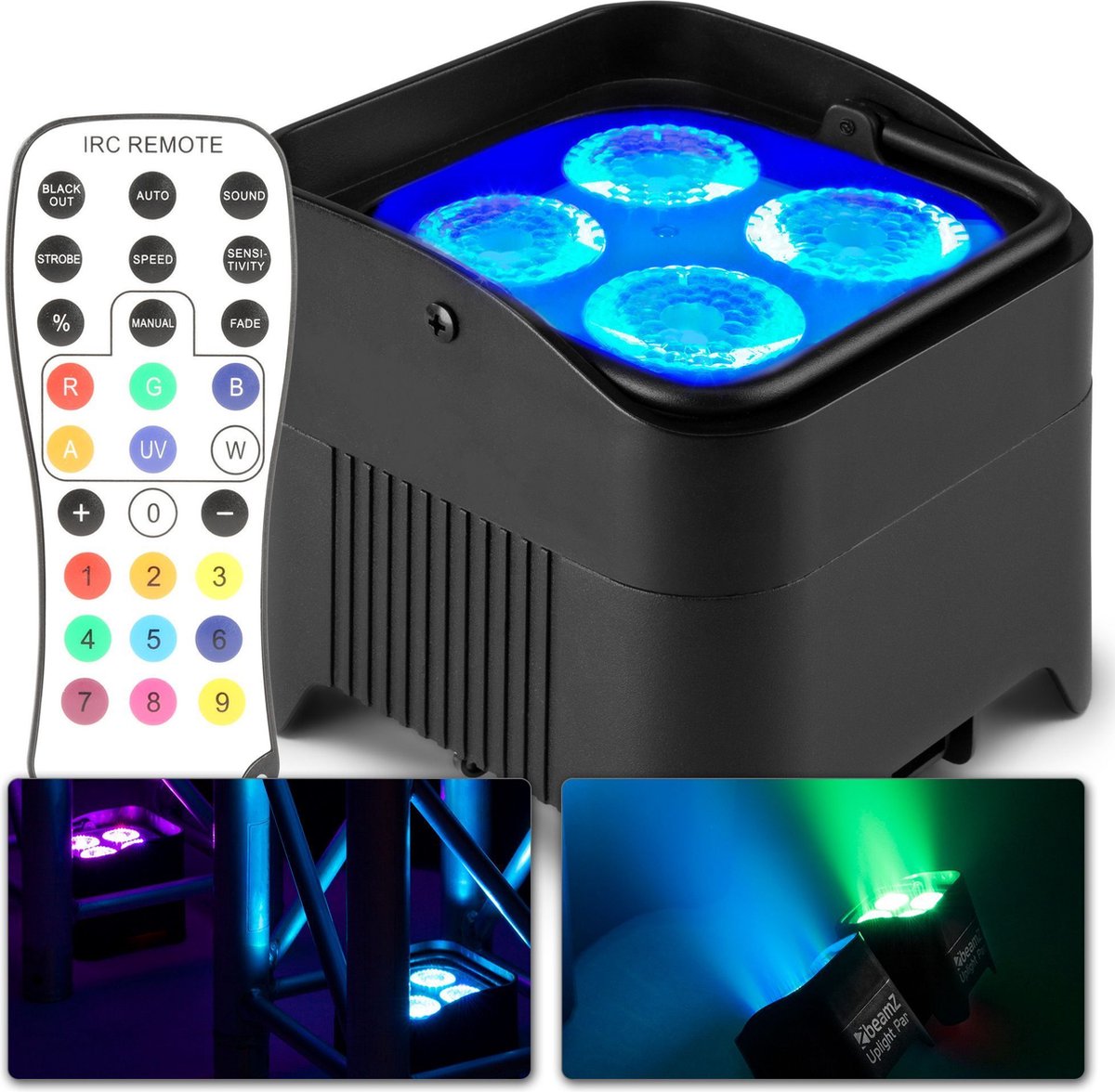 BeamZ BBP94W accu Uplight met 4x 12W LED's en draadloze DMX