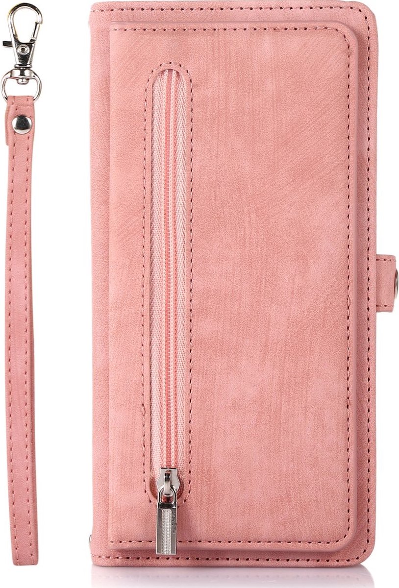 Mobigear Telefoonhoesje geschikt voor Apple iPhone 14 Pro Hoesje | Mobigear Zipper Bookcase Portemonnee | Pasjeshouder voor 3 Pasjes | Telefoonhoesje voor Pinpas / OV Kaart / Rijbewijs - Roségoud