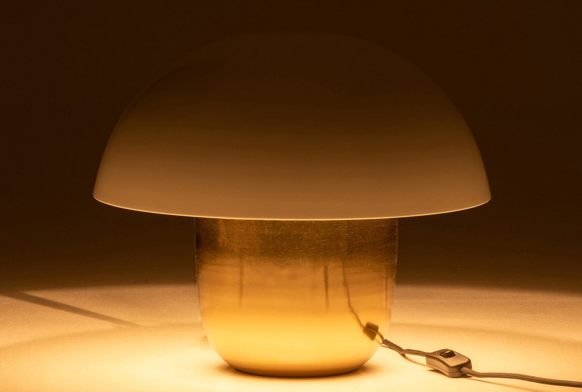 Toadstool - Tafellamp - paddenstoelvorm - klein - wit - goud - ijzer - 1 lichtpunt