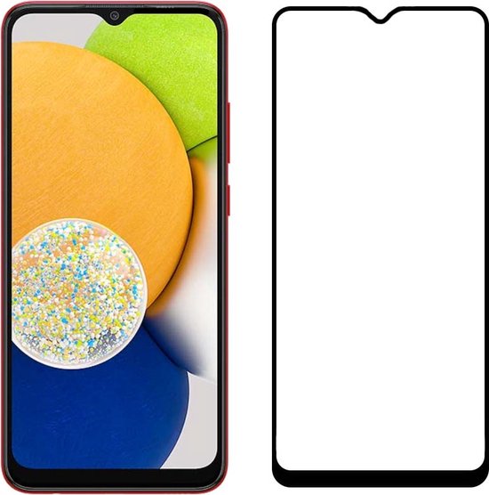 Schermprotector naast een rode smartphone.