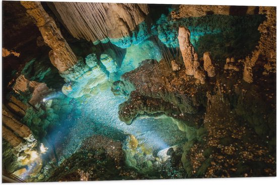 WallClassics - Drapeau - Water Illuminée dans une Grotte - 90x60 cm Photo sur Drapeau Polyester