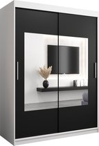 InspireMe - Kledingkast met 2 schuifdeuren, Modern-stijl, Een kledingkast met planken en een spiegel (BxHxD): 150x200x62 - TRINA 150 Wit Mat + Zwart