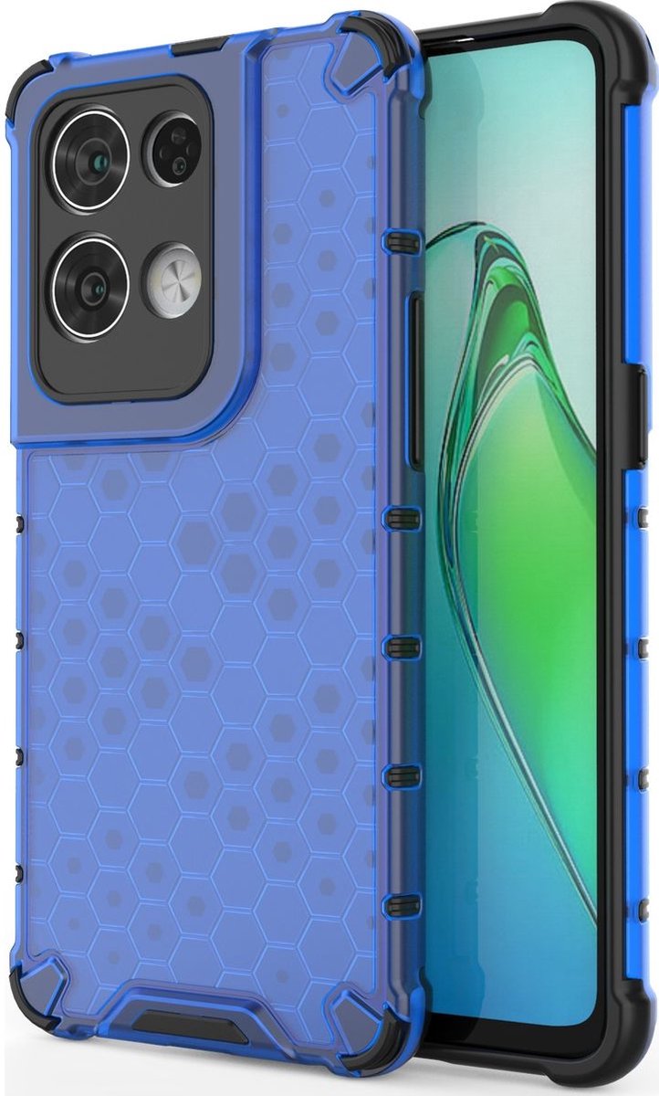 Mobigear Hoesje geschikt voor OPPO Reno 8 Pro 5G Telefoonhoesje Hardcase | Mobigear Honeycomb Backcover Shockproof | Schokbestendig Reno 8 Pro 5G Telefoonhoesje | Anti Shock Proof - Blauw