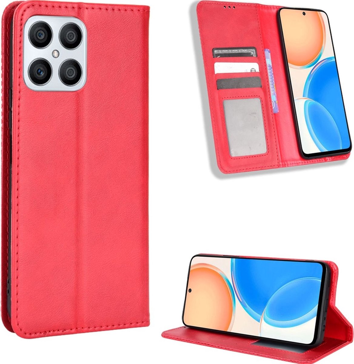 Mobigear Telefoonhoesje geschikt voor HONOR X8 Hoesje | Mobigear Sensation Bookcase Portemonnee | Pasjeshouder voor 3 Pasjes | Telefoonhoesje voor Pinpas / OV Kaart / Rijbewijs - Rood
