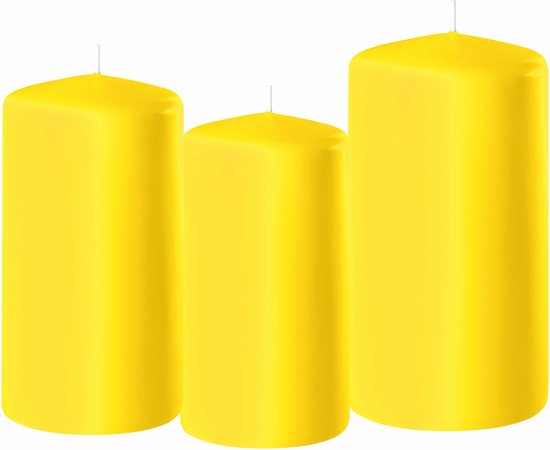 Set de 3 bougies piliers jaunes 10-12-15 cm d'un diamètre de 6 cm - Bougies d'ambiance pour l'intérieur