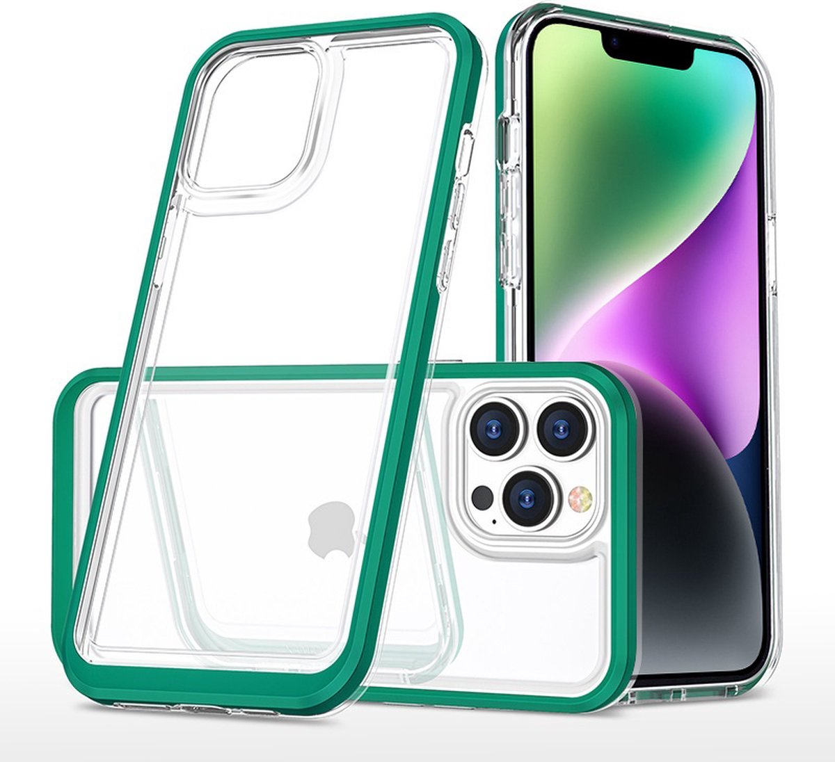 Hoesje Geschikt voor iPhone 14 Plus Hoesje met bumper - Shockproof case – Groen / Transparant