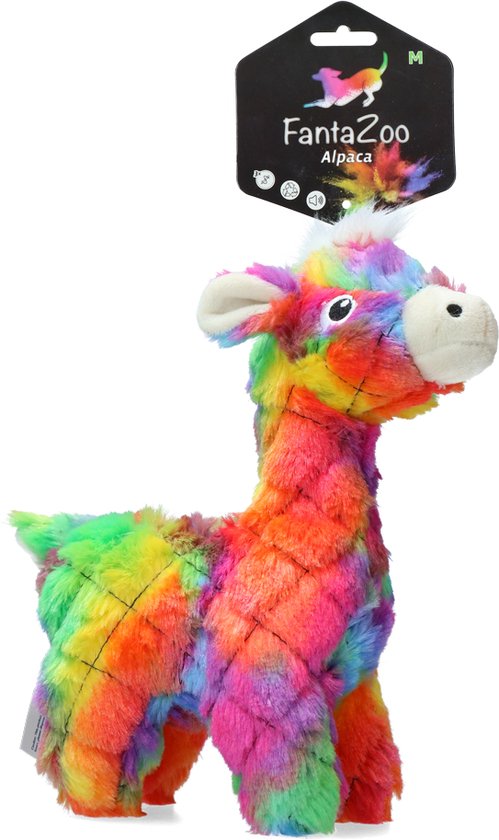 FantaZoo Alpaca kleurrijke en gerecyclede honden knuffel – zeer stevig, zacht en duurzaam – maat M 23x13cm - geschikt voor medium hond