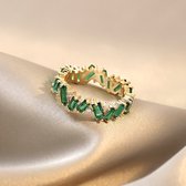 Emerald floral hoop - Elegante en koninklijke smaragd geslepen gouden vermeil ring - Maat 8