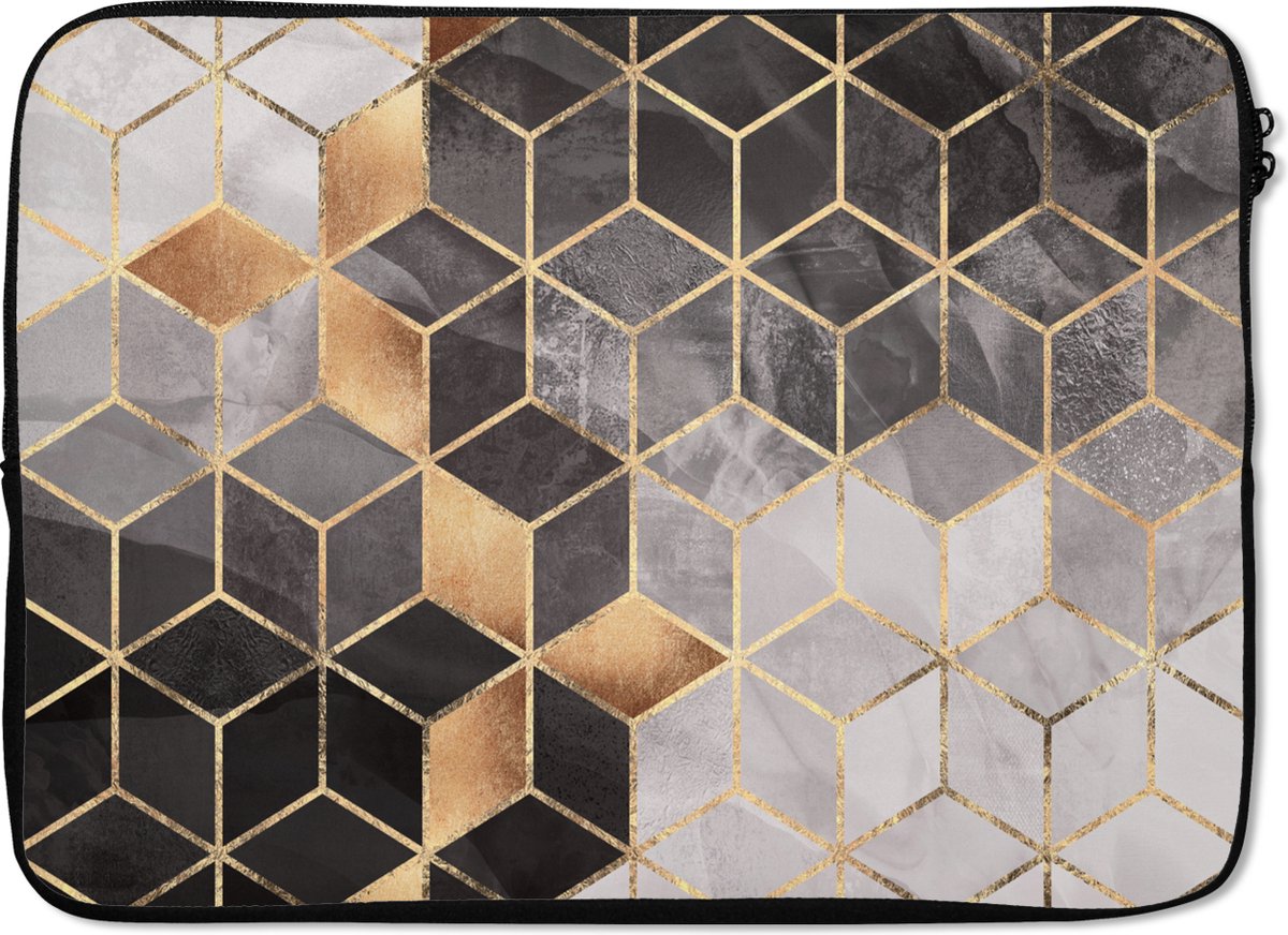 Laptophoes - Luxe - Kubus - Vorm - Patronen - Goud - Abstract - Laptop - Laptop sleeve - 14 Inch