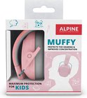 Doos met roze Alpine Muffy gehoorbescherming voor kinderen. Tekst op de doos: 'Maximum Protection for Kids'.