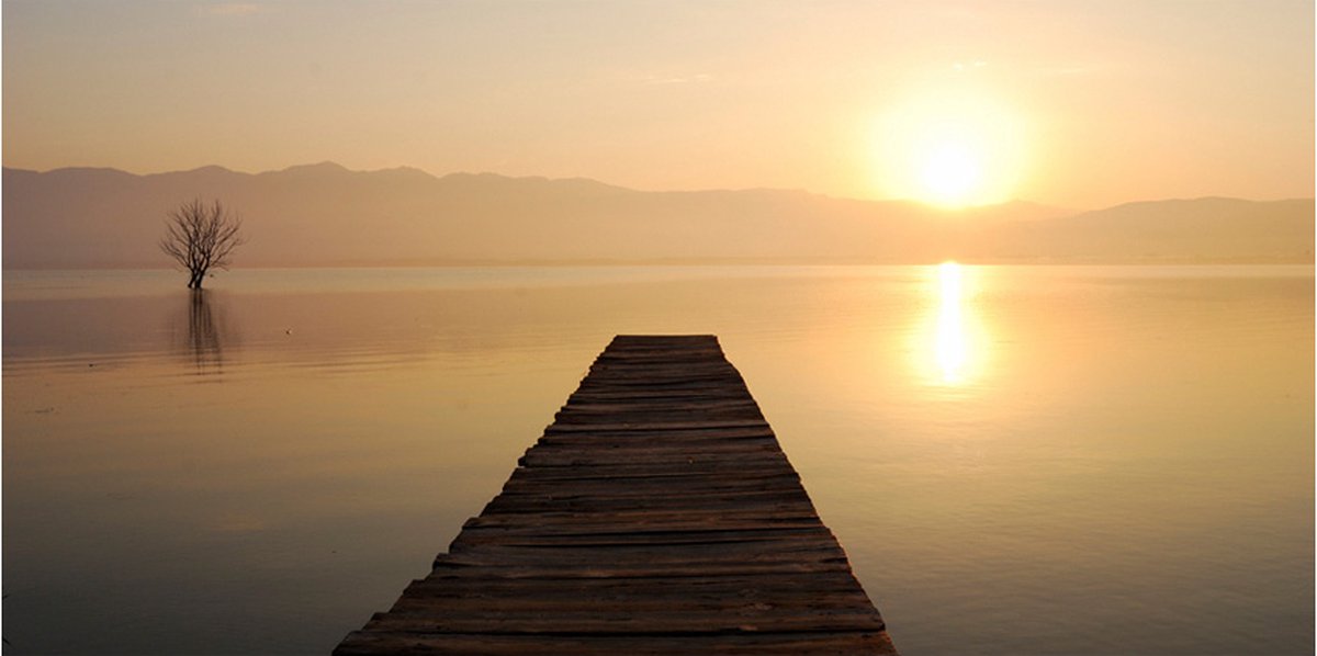 Fotobehang XXL - jetty, lake, sunset....