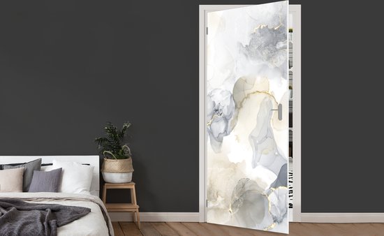 Sticker mural effet marbre - Or - Zwart - 75 x 205 cm - Affiche de porte