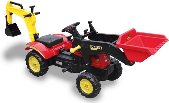 Grote Branson 3 in 1 traptractor - tractor - speelgoedtractor - bulldozer - trapauto - front lader en graafmachine vanaf 3 jaar zwart /rood