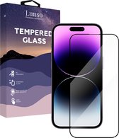Lunso - Geschikt voor iPhone 14 Pro Max - Gehard Beschermglas - Full Cover Screenprotector - Black Edge
