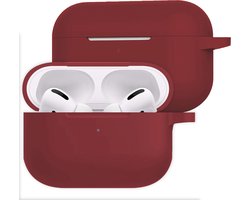 Hoesje Geschikt voor Apple AirPods Pro 2 - Siliconen Hoes met Clip - Silicone Case Cover - Wijnrood