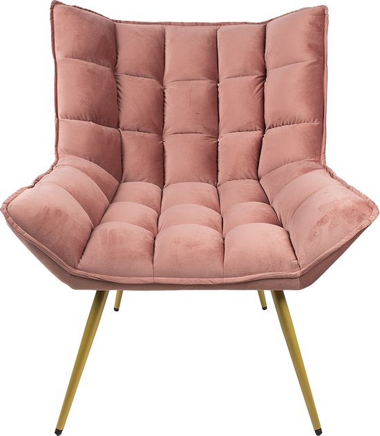 Clayre & Eef Fauteuil 79x91x93 cm Roze Ijzer Textiel Woonkamer stoel Relax stoel binnen