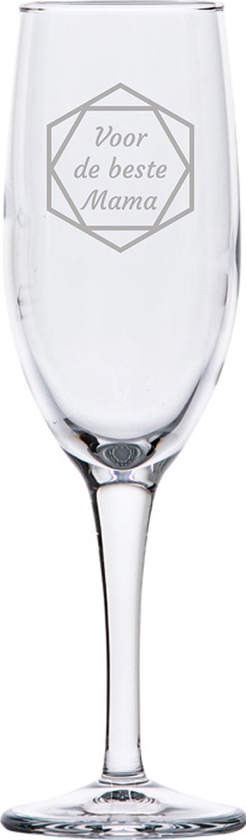 Gegraveerde Champagneglas 16,5cl voor de beste Mama in hexagon