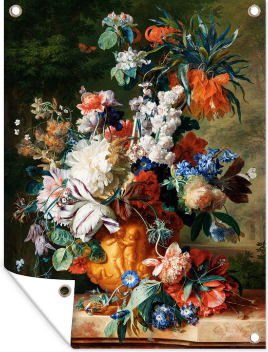 Tuinschilderij Olieverf - Bloemen - Stilleven - 60x80 cm - Tuinposter - Tuindoek - Buitenposter