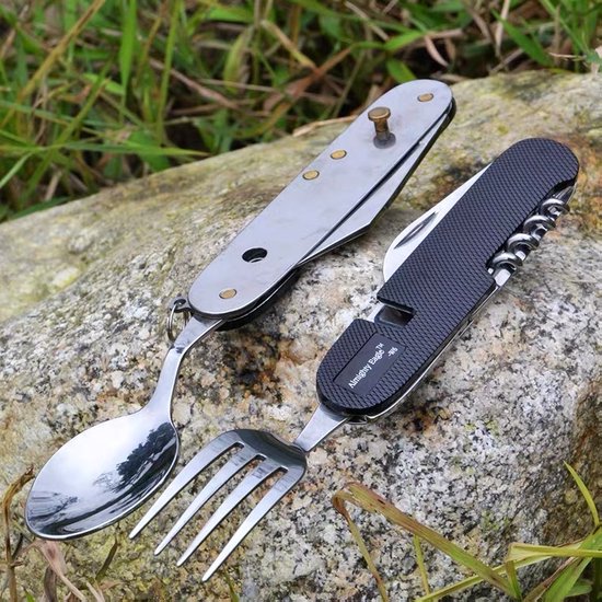 Titanium Camping Lepel-Vork, 2-in-1 Titanium Vork Lepel met Kleine Zak
