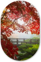 Muurovaal - Kunststof Wanddecoratie - Ovalen Schilderij - Japanse esdoorn - Bomen - Brug - Natuur - Japans - 40x60 cm - Ovale spiegel vorm op kunststof