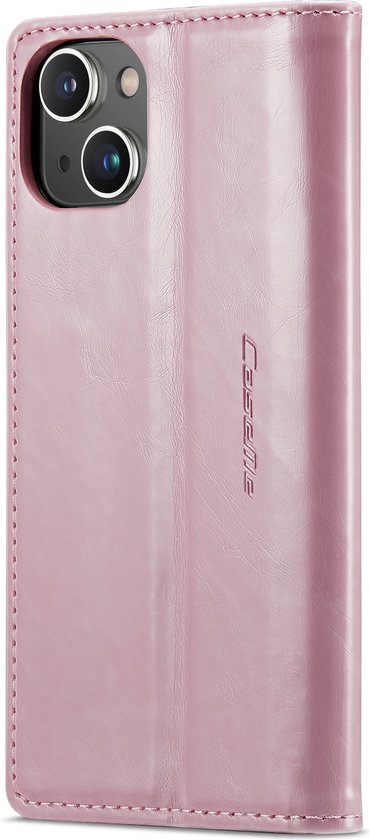 CaseMe - Coque de téléphone adaptée pour Apple iPhone 14 - Etui portefeuille à rabat - Fermeture magnétique - Rose