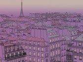 Fotobehangkoning - Behang - Vliesbehang - Fotobehang - Vrijdagavond in Parijs - Roze tekening - 400 x 309 cm