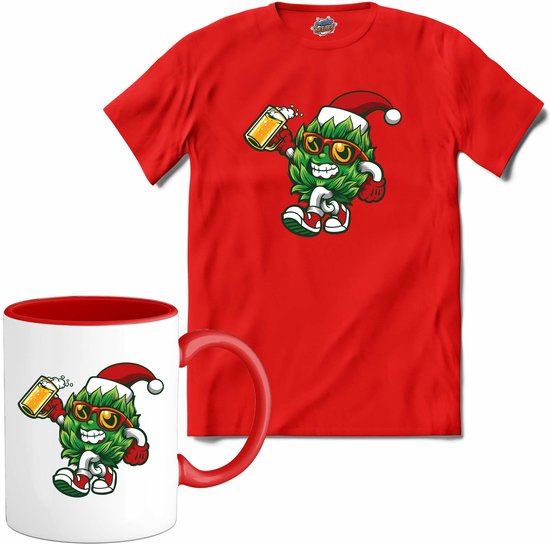 Kerstman zijn beste hulpje - T-Shirt met mok - Heren - Rood - Maat 4XL