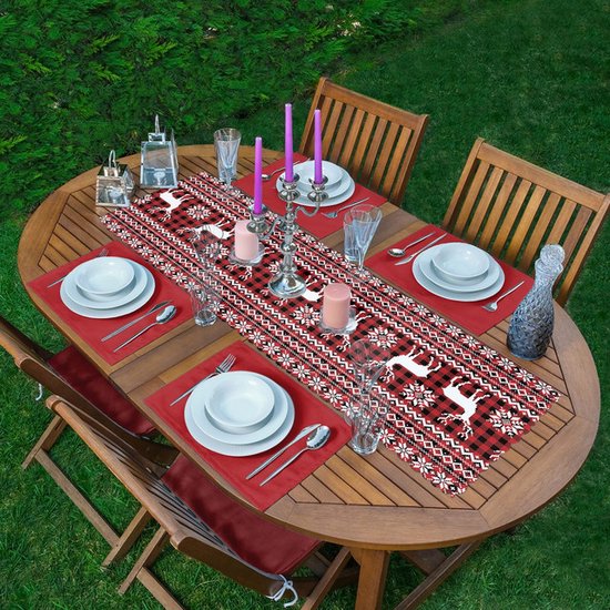 Tafelloper & Placemat (4st) set 45x135 & 35x45 cm Kerst rendieren op