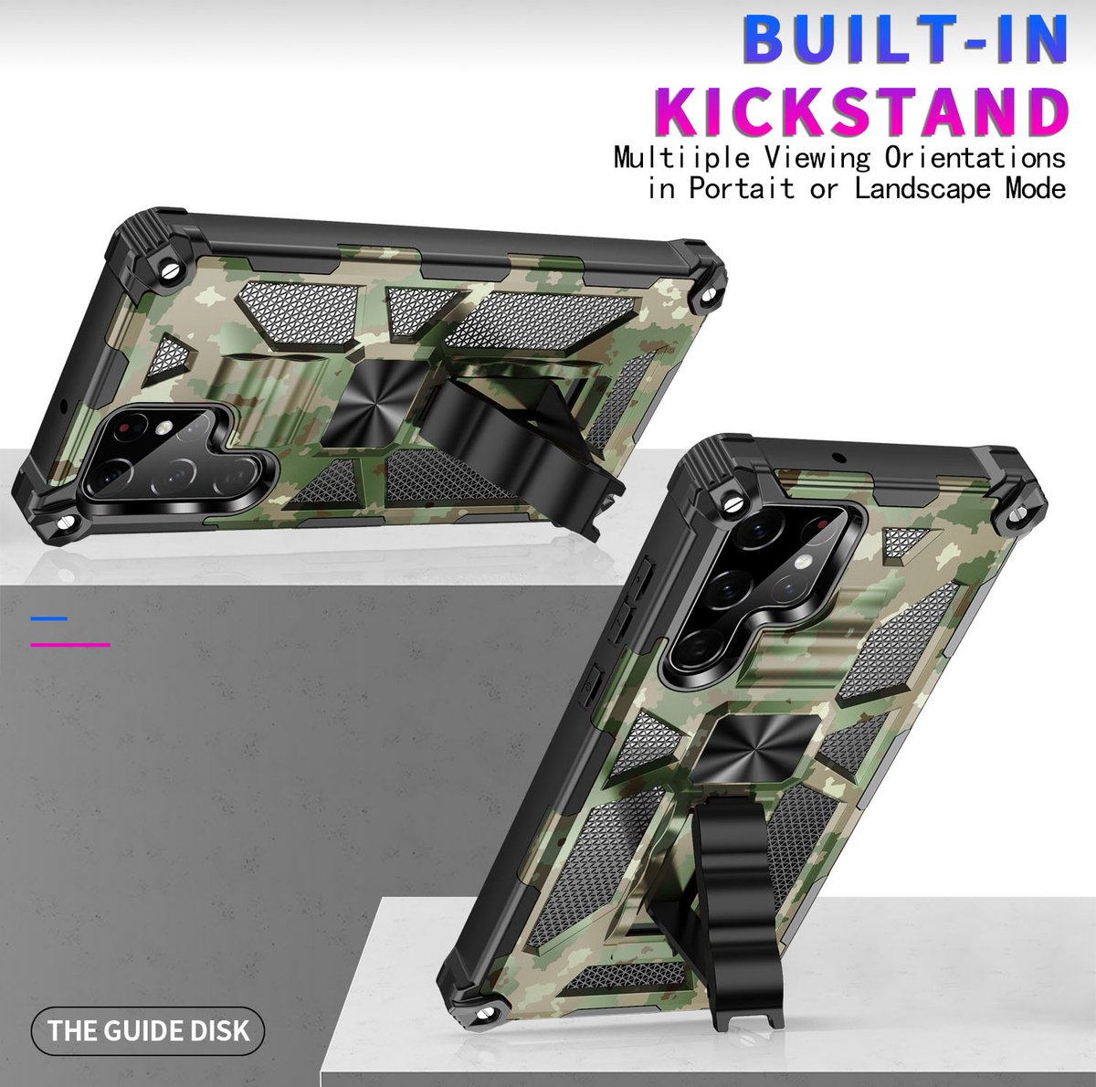 Samsung S22 Ultra hoesje rugged extreme backcover met kickstand Camouflage - Groen