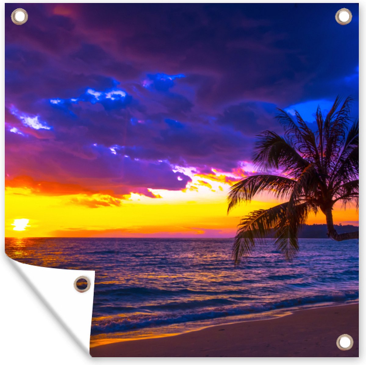 Posters de jardin Palmier - Violet - Coucher de soleil - Plage - Mer ...