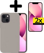 Hoesje Geschikt voor iPhone 14 Plus Hoesje Siliconen Case Met 2x Screenprotector - Hoes Geschikt voor iPhone 14 Plus Hoes Siliconen - Grijs