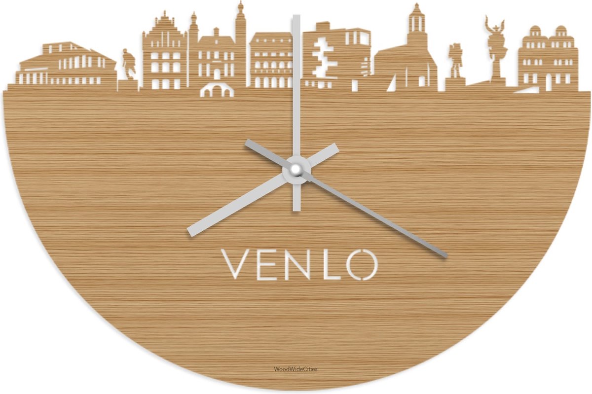 Skyline Klok Venlo Bamboe hout - Ø 40 cm - Stil uurwerk - Wanddecoratie - Meer steden beschikbaar - Woonkamer idee - Woondecoratie - City Art - Steden kunst - Cadeau voor hem - Cadeau voor haar - Jubileum - Trouwerij - Housewarming - WoodWideCities
