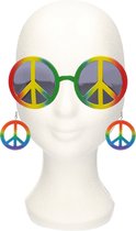 Verkleed set Sixties/Hippie/Flower Power Peace oorbellen en zonnebril