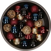 Kerstballen 37x stuks - goud/blauw/rood/zwart - 6cm - kunststof