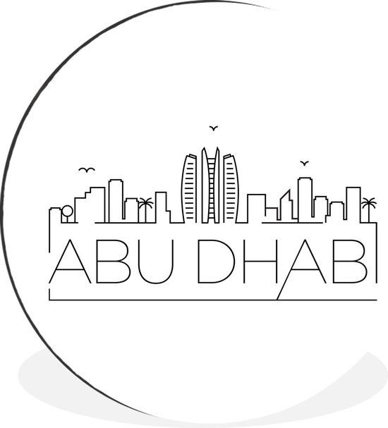 WallCircle - Wandcirkel - Muurcirkel - Skyline "Abu Dhabi" zwart op wit - Aluminium - Dibond - ⌀ 90 cm - Binnen en Buiten