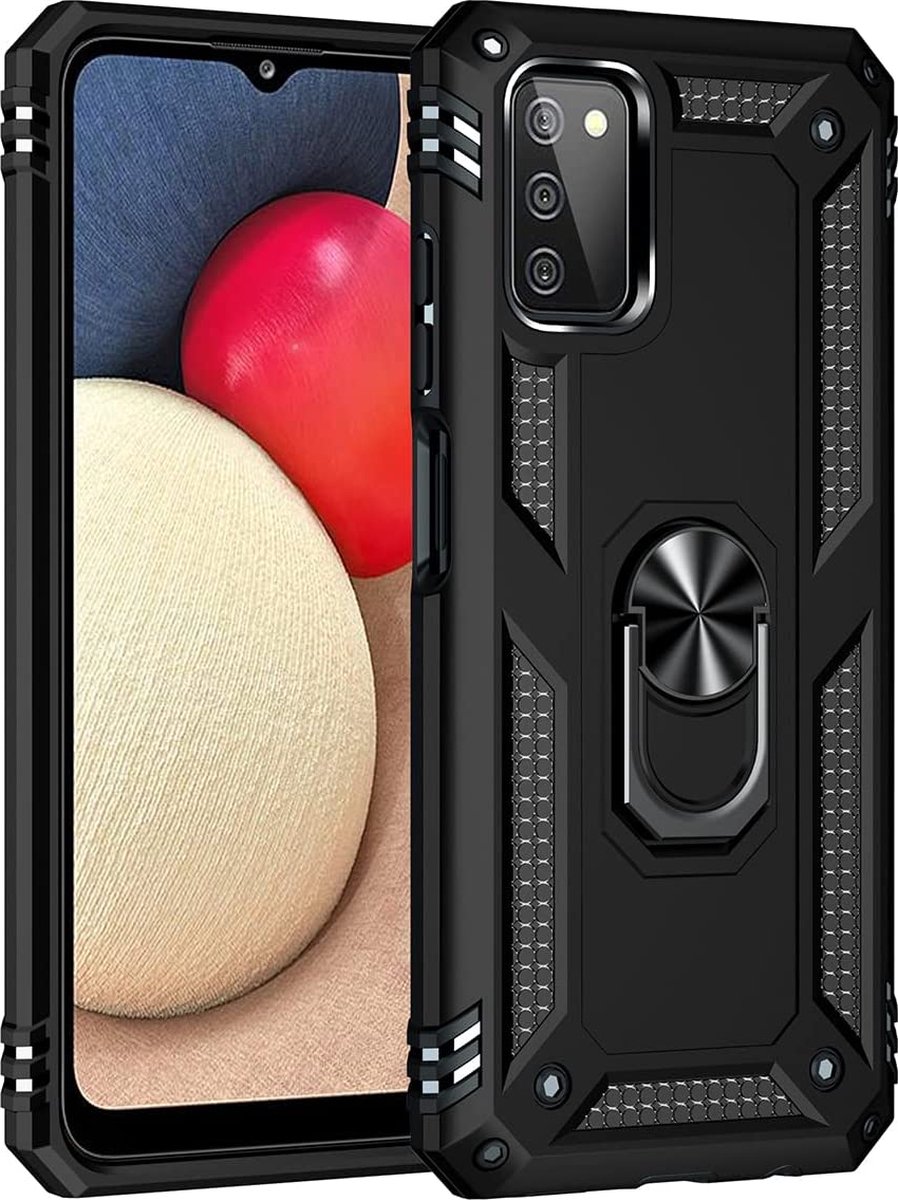 Anti-Shock Hybrid Ring Armor Hoesje Geschikt voor: Samsung Galaxy A03S - zwart