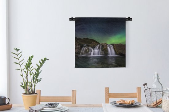 Tenture murale - Tissu mural - Aurores boréales - Cascade - Islande - 60x60 cm - Tapisserie murale