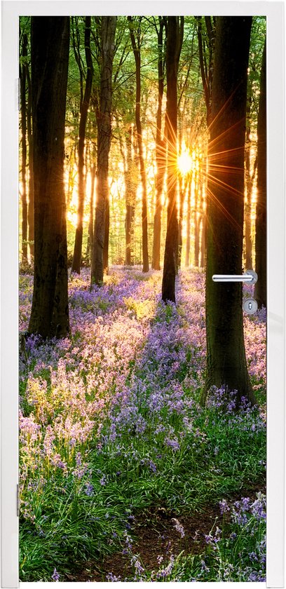 Sticker pour porte Forêt - Fleurs - Lavande - Soleil - Violet - Nature - 75x205 cm - Affiche de porte