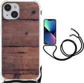 Anti Shock hybrid Case Geschikt voor iPhone 14 Plus Telefoon Hoesje met doorzichtige rand Old Wood