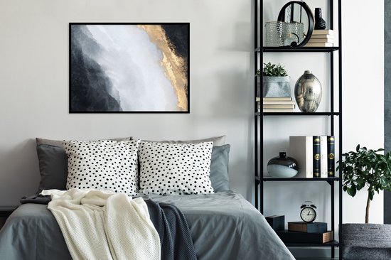 Cadre photo avec affiche - Abstrait - Peinture - Or - Zwart - Marbre - 80x60 cm - Cadre pour affiche