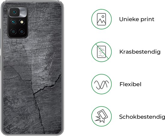 Coque Xiaomi Redmi 10 - Béton - Zwart - Déchirure - Coque de téléphone en Siliconen