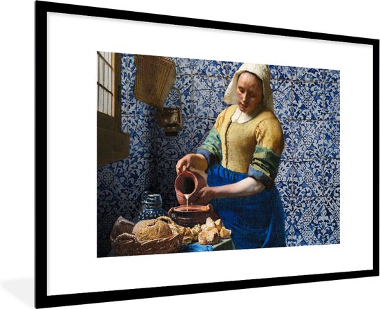 Poster met lijst - Melkmeisje - Delfts Blauw - Vermeer - Schilderij